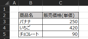 商 品 名 
い 
販 売 価 格 ( 単 価 ) 
250 
420 
90 